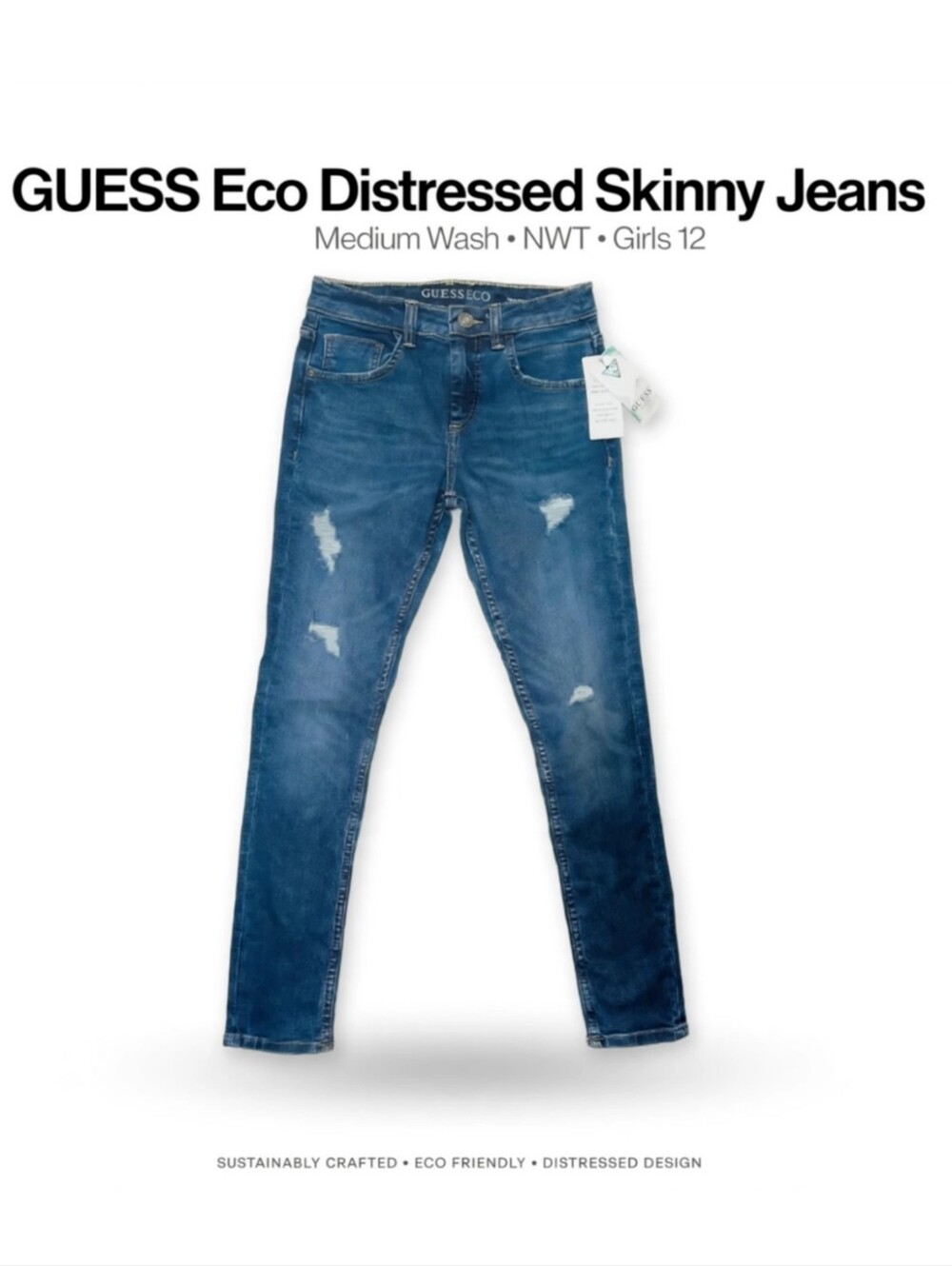 GUESS Girl's Dark Blue Distressed Skinny Jeans